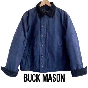 BUCK MASON Classic Deck Jacket Navy Blue Cotton Corduroy Trim Pockets $348 Sz L